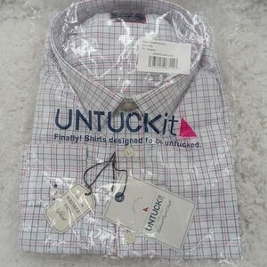 UNTUCKit Shirt Mens 2XL White Blue Pink Pencil Grid‎ Check Performance Nylon